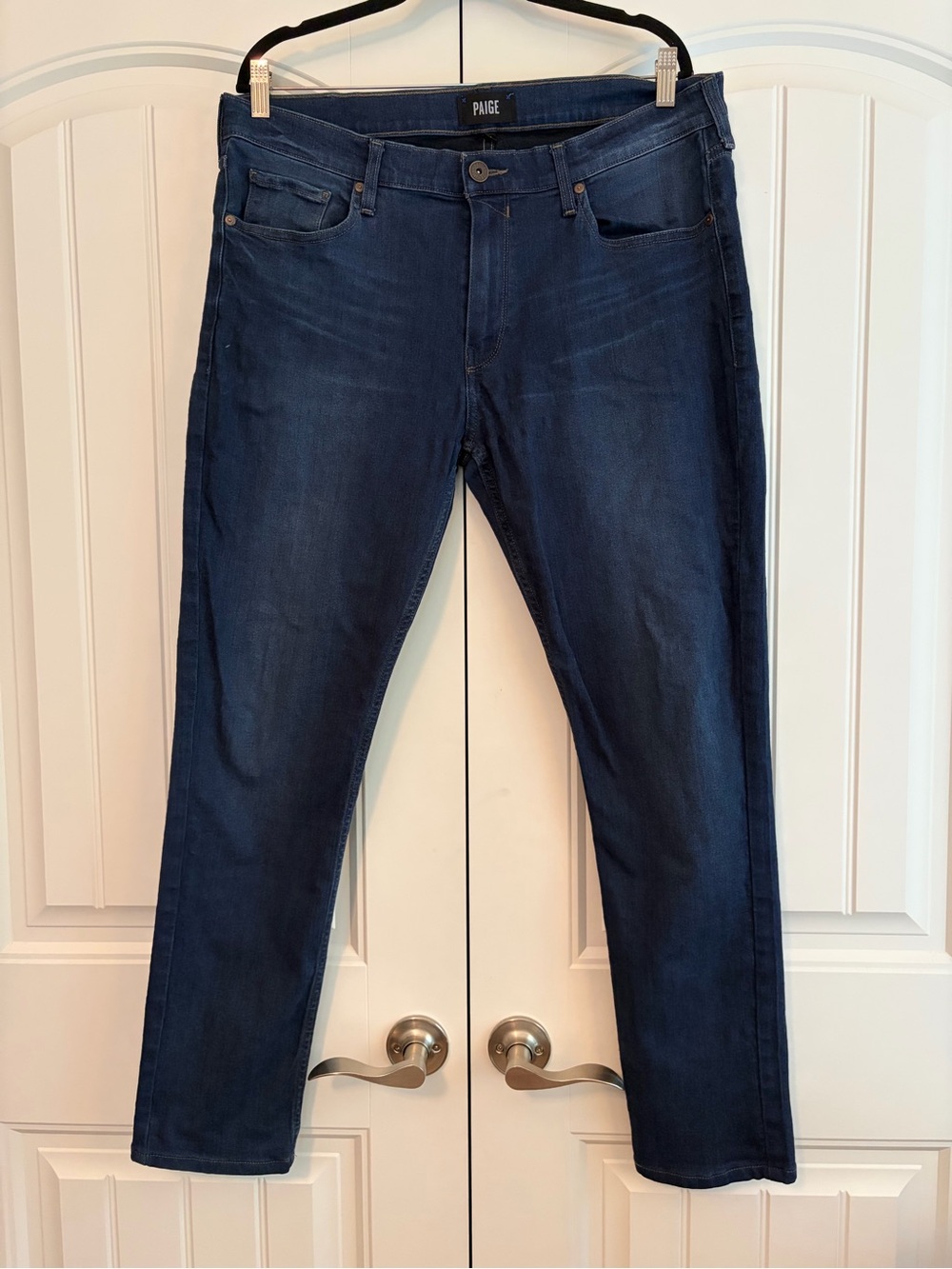 PAIGE Men’s Dark Blue Wash Denim Jeans Lennox Slim Fit Stretch Mid Rise Size 36